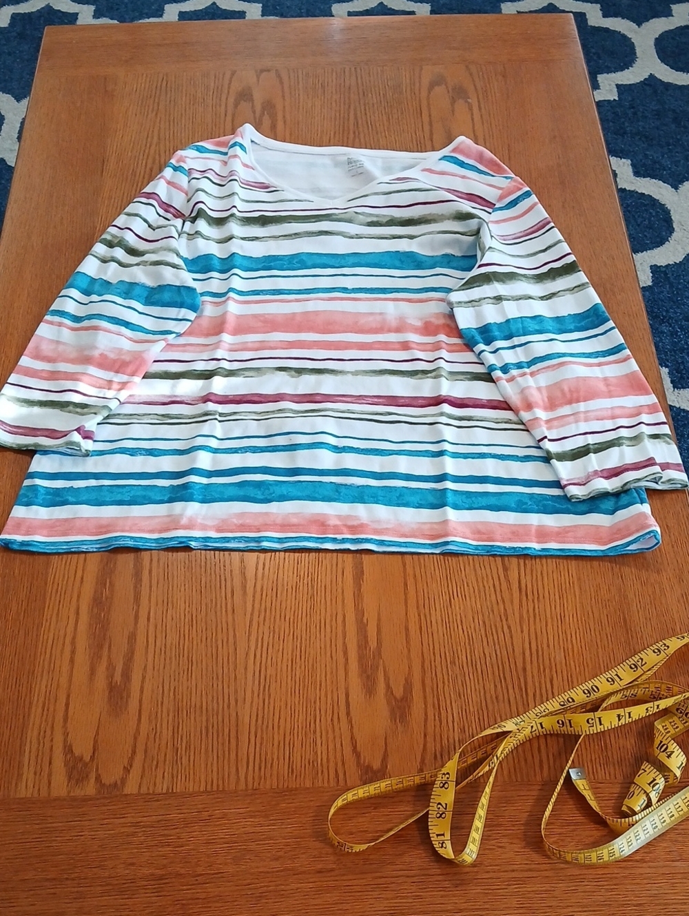 Kim Rogers Striped Long Sleeve Tee in Coral, Teal, Olive & White
